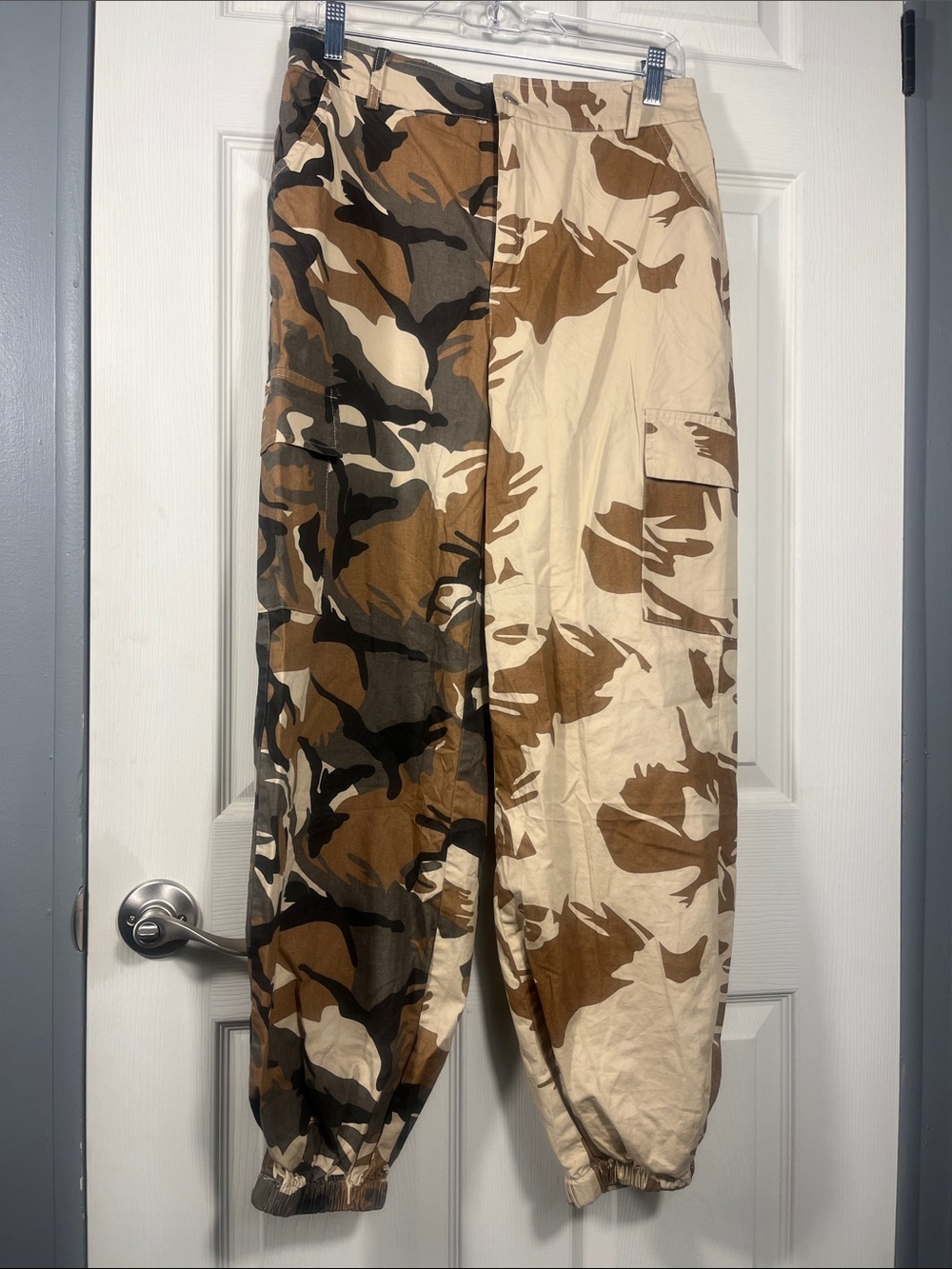 Two-Tone Brown Camo Ankle Cargo Pants